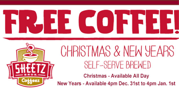 Free coffee at Sheetz on New Year's Day