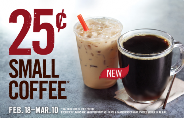 Small Coffee at Burger King for $0.25