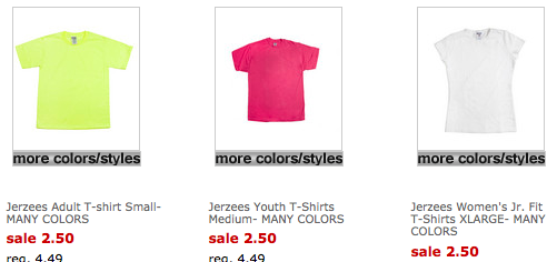 Jerzee tees for $2.50 at Joann.com