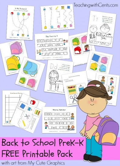 Free Back to School Pre-K/Kindergarten Printable Pack
