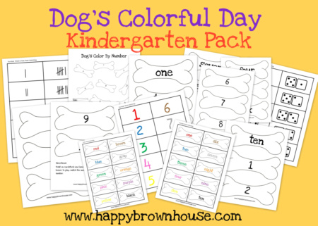 Free Dog's Colorful Day Kindergarten Printable Pack