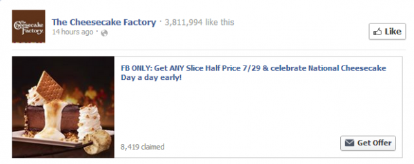 Cheesecake Factory: Half-Priced Cheesecake on July 29-30, 2013