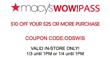 Macy’s: $10 Off $25 In-Store Purchase Coupon