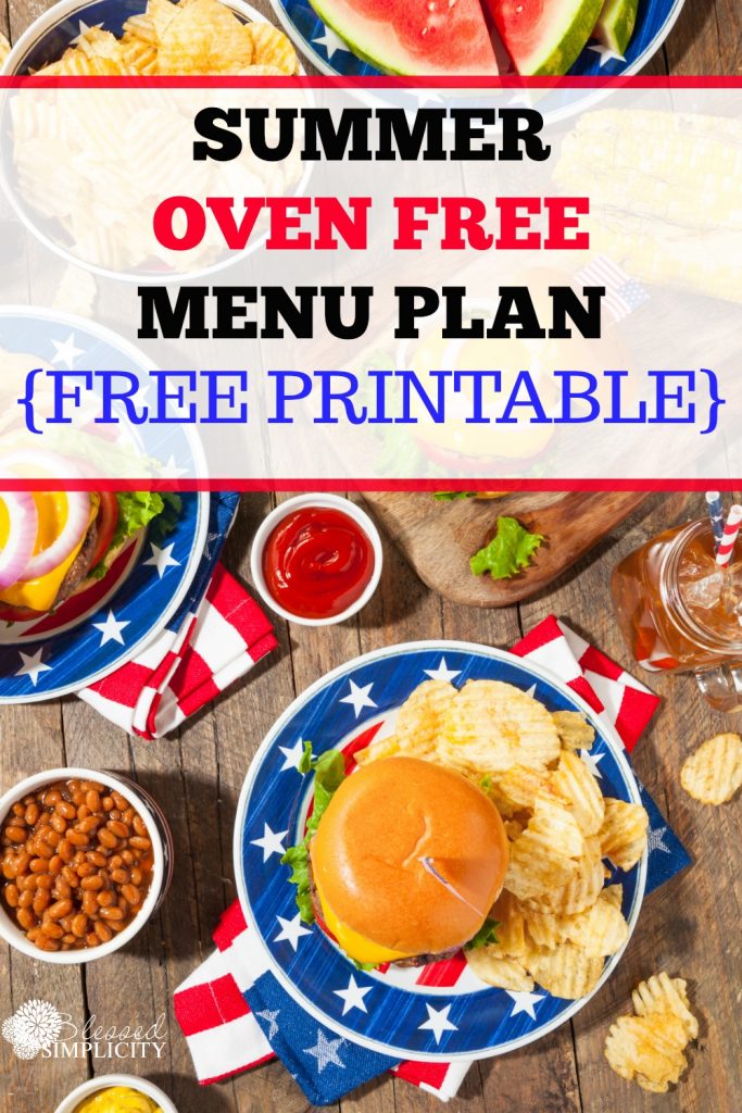 Free Printable July Oven-Free Menu Plan