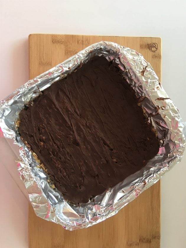 homemade protein bars with chocolate on top