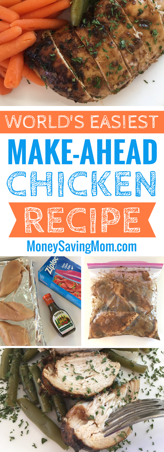 This make-ahead marinated chicken recipe is SO easy, frugal, and delicious! Perfect for a simple weeknight dinner idea!