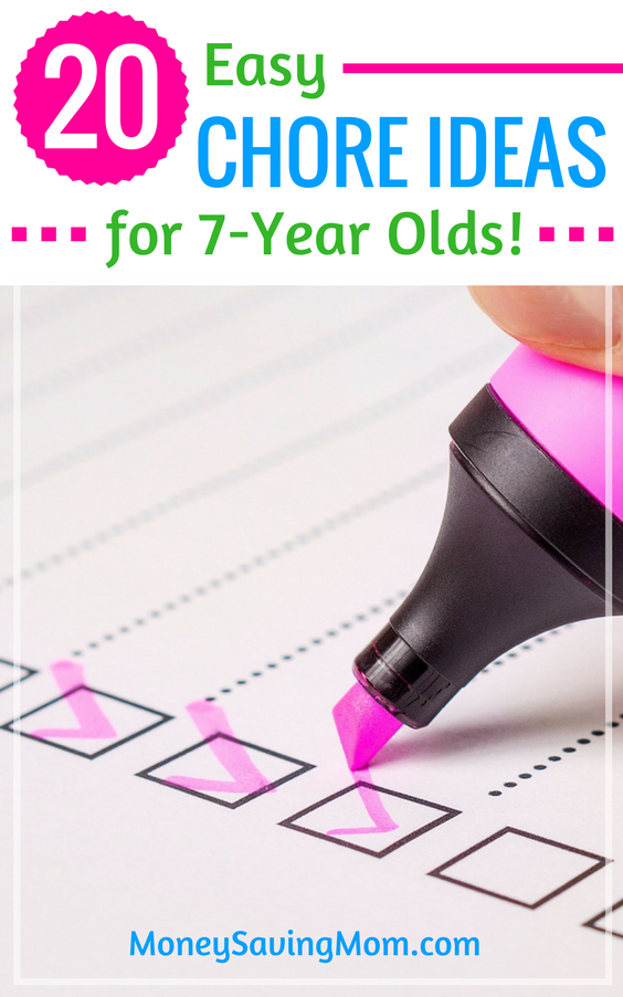 20 Chore Ideas for 7-Year-Olds -- Love these practical ideas for teaching your children to enjoy doing chores. Plus, some chore ideas you may not have thought of assigning to a young child. Great list!