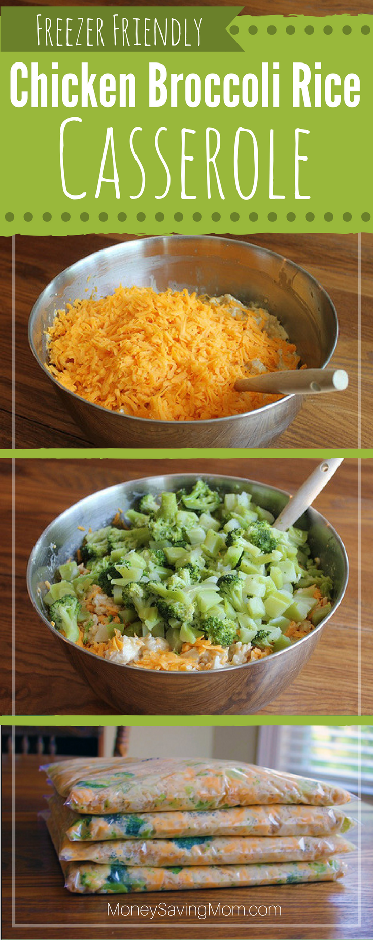 Freezer Friendly Chicken Broccoli Rice Casserole -- frugal, easy to whip up, delicious, filling, and it even freezes well!