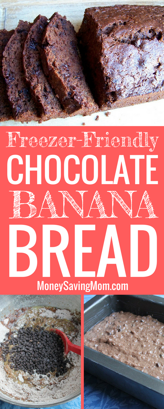 This Chocolate Banana Bread is SO delicious and easy to whip up! Plus, it freezes great!