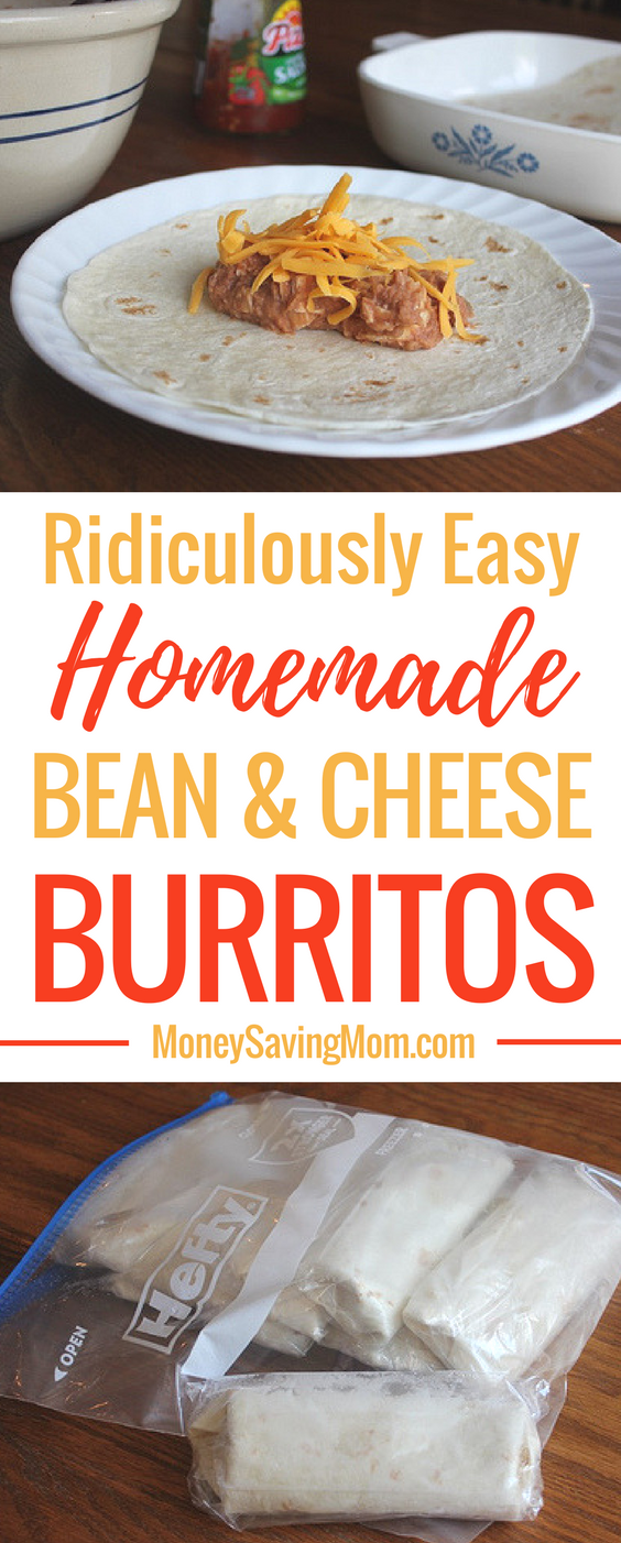 These homemade bean & cheese burritos are SO easy to make, and they're perfect for to-go lunches or make-ahead dinners!