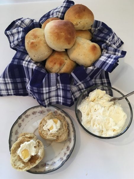 30-Minute Rolls in bread basket served with Butter and Honey