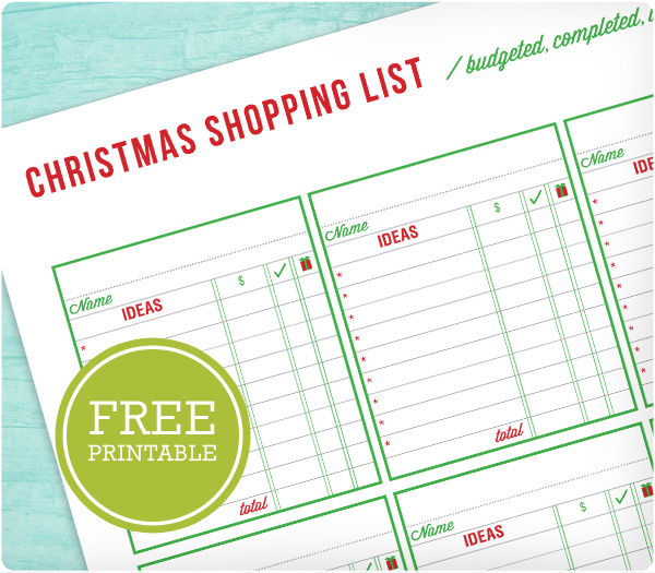 Free printable Christmas shopping list