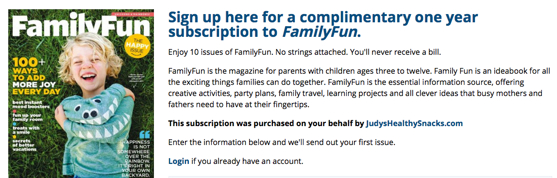 Free subscription to Family Fun magazine