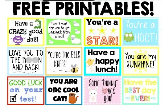 Free printable Back to School Lunch Notes