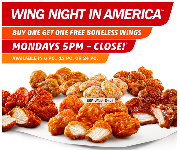 Buy One Get One Free Boneless Wings at Sonic