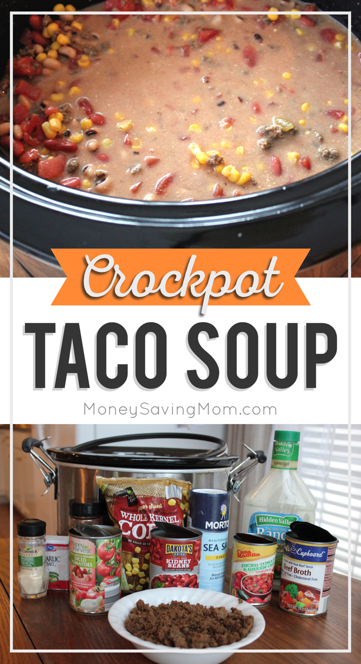 Looking for easy fall recipes? This Crockpot Taco Soup looks SO delicious, and you'll save on time and clean-up since it's made in the slow cooker!