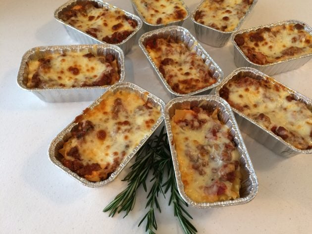 mini lasagnas cooked and ready to be frozen