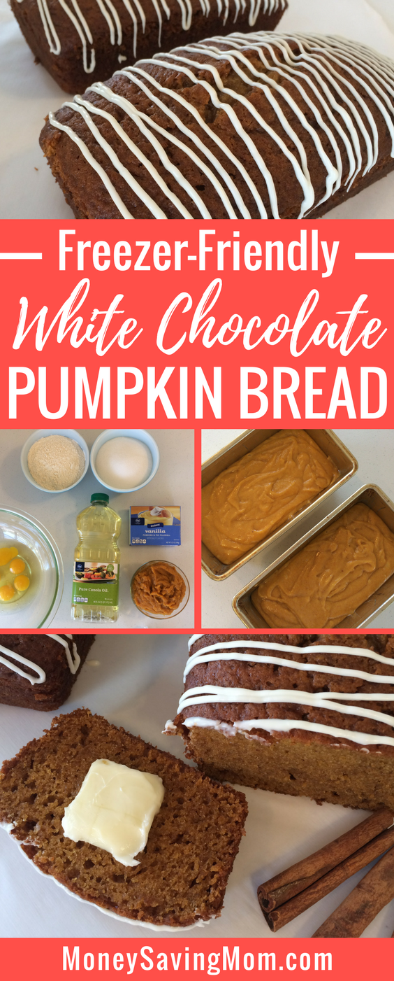 This White Chocolate Pumpkin Bread is a twist on a yummy traditional fall recipe! It's SO delicious and it freezes wonderfully!