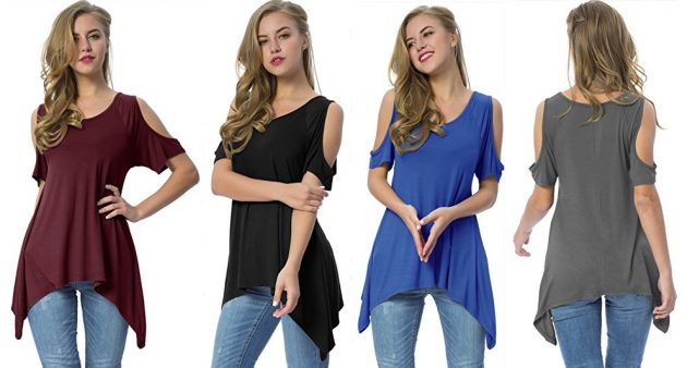 Amazon.com: Women's Vogue Shoulder Off Wide Hem Design Top Shirt as low as $10.69!