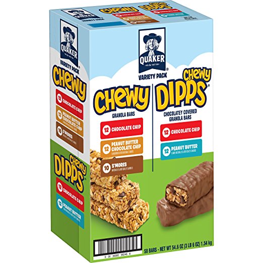 Quaker Chewy Granola Bars and Dipps Variety Pack, 58 count only $7.99 shipped!