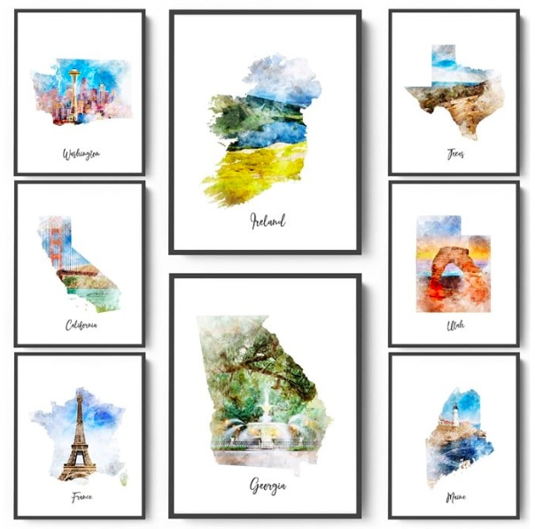 Watercolor Map Prints only $3.69 + shipping!