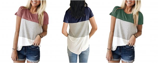 Women's Striped Color Block T-Shirt only $10.99!