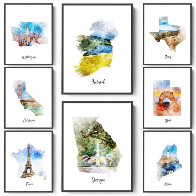 Watercolor Map Canvas Prints only $4.25 + shipping!