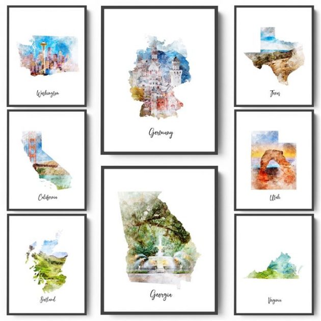 Watercolor Map Prints only $3.99!