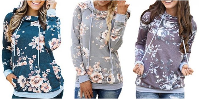 Floral Printed Casual Long Sleeve Hoodie Pullover Sweatshirt just $19.99!
