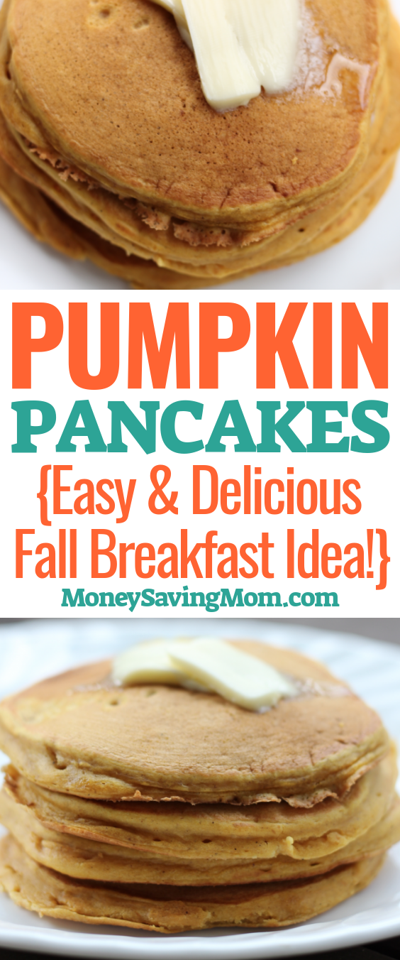 This Pumpkin Pancakes recipe is SO delicious and simple! You'll LOVE this Fall breakfast idea!