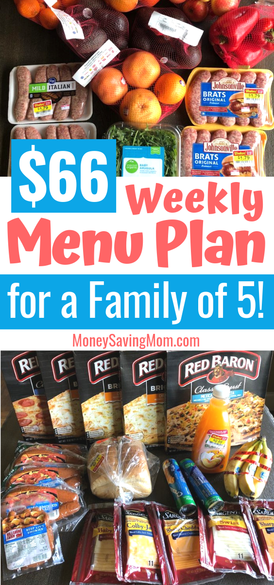 This $66 weekly menu plan for a family of 5 is really inspiring and full of all kinds of practical ideas to plan a menu on a budget!