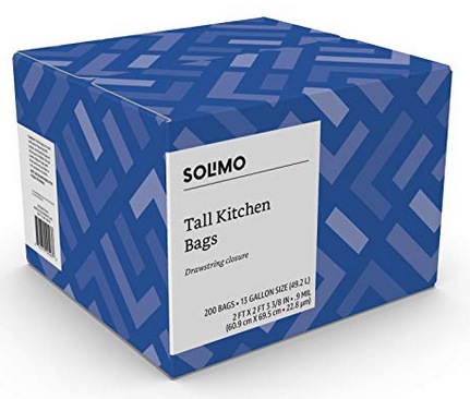 Solimo Tall Kitchen Drawstring Trash Bags, 13 Gallon, 200 Count –