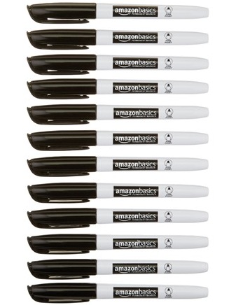 AmazonBasics Permanent Markers, Black, Pack of 12