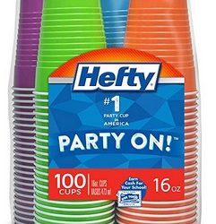 Hefty Disposable Plastic Cups in Assorted Colors - 16 Ounce, 100 Count