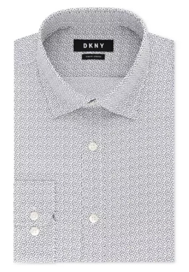 Men's Slim-Fit Stretch Gray Print Dress Shirt 