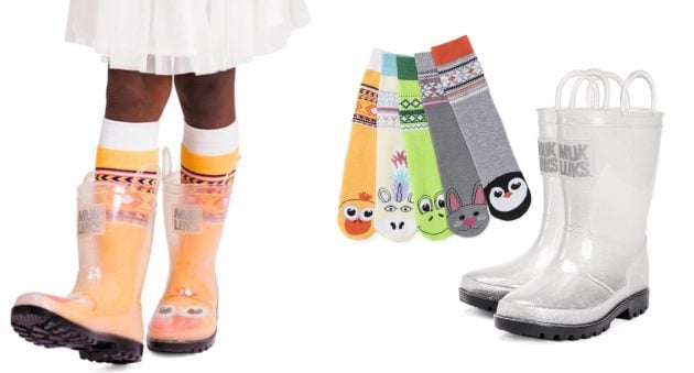 Muk Luks Rainboots with Cute Socks