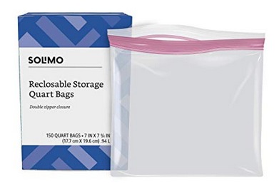 Amazon Brand - Solimo Quart Food Storage Bags, 150 Count