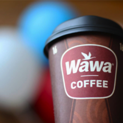 Close-up shot of Wawa coffee cup