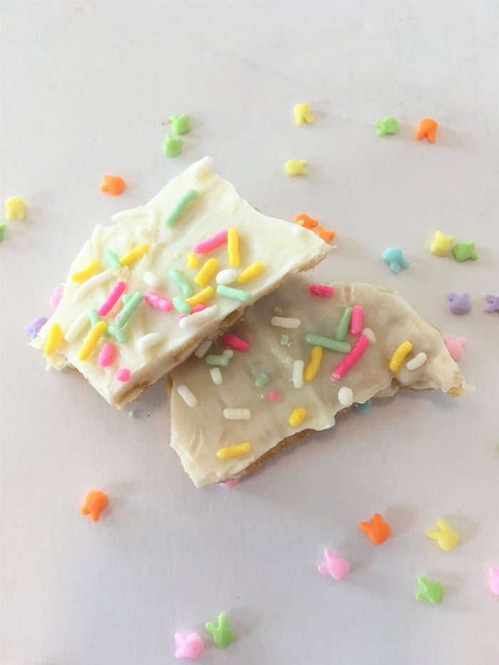 close-up photo of broken Easter candy with sprinkles