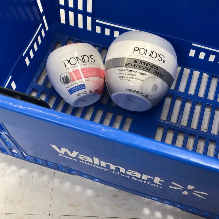 close-up of Pond's products in Walmart shopping basket