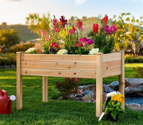 Raised Rectangular Wood Garden Bed Planter Stand