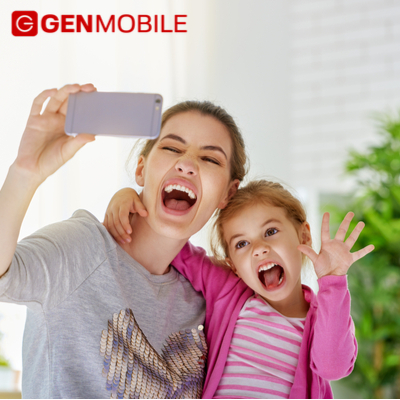 Mom and Kid Selfie on Gen Mobile Phone