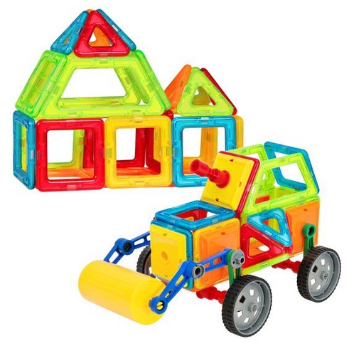 76-Piece Magnetic Building Block Tile Toy Set w/ Steamroller
