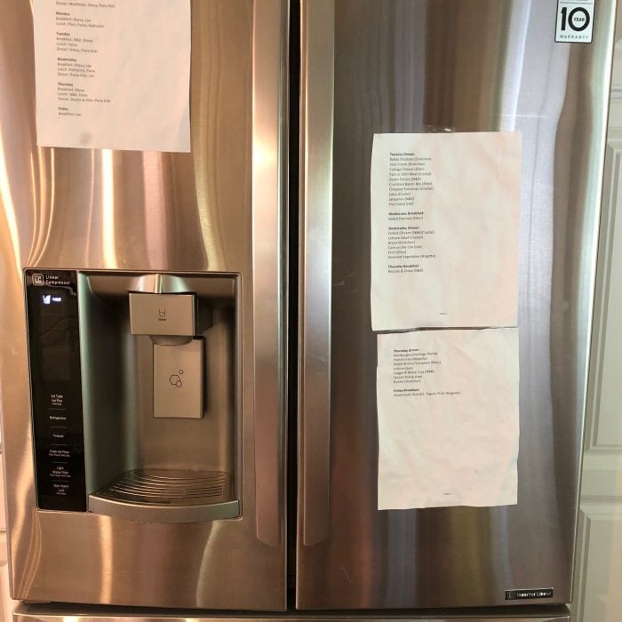 menu plan on fridge