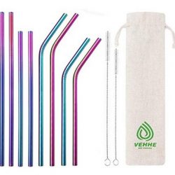 Reusable Straws 8 Set Multi Color Stainless Steel Straws