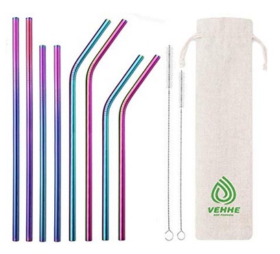 Reusable Straws 8 Set Multi Color Stainless Steel Straws