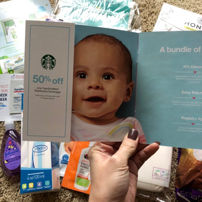 Starbucks coupon in baby gift bag at Target