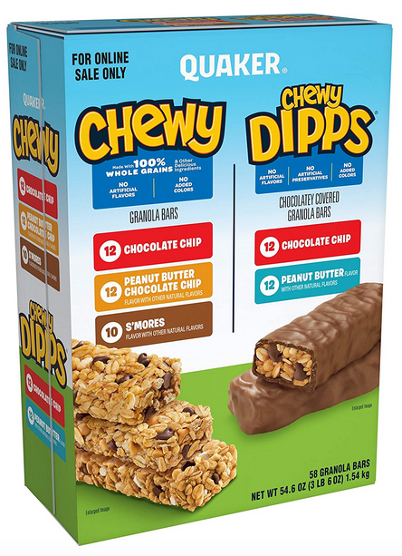 Quaker Chewy Dipps & Granola Bars, Variety Pack, 58 Bars