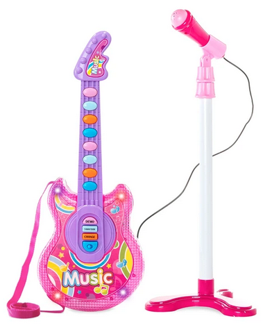 Kid's Musical Flash Guitar Pretend Play Toy with Mic and Stand