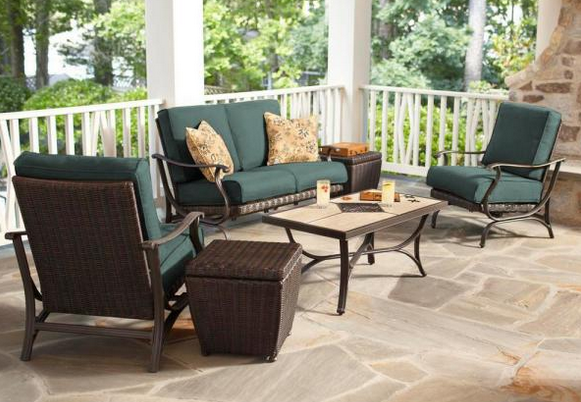 Pembrey 4-Piece All-Weather Wicker Patio Conversation Set with Peacock Java Cushions